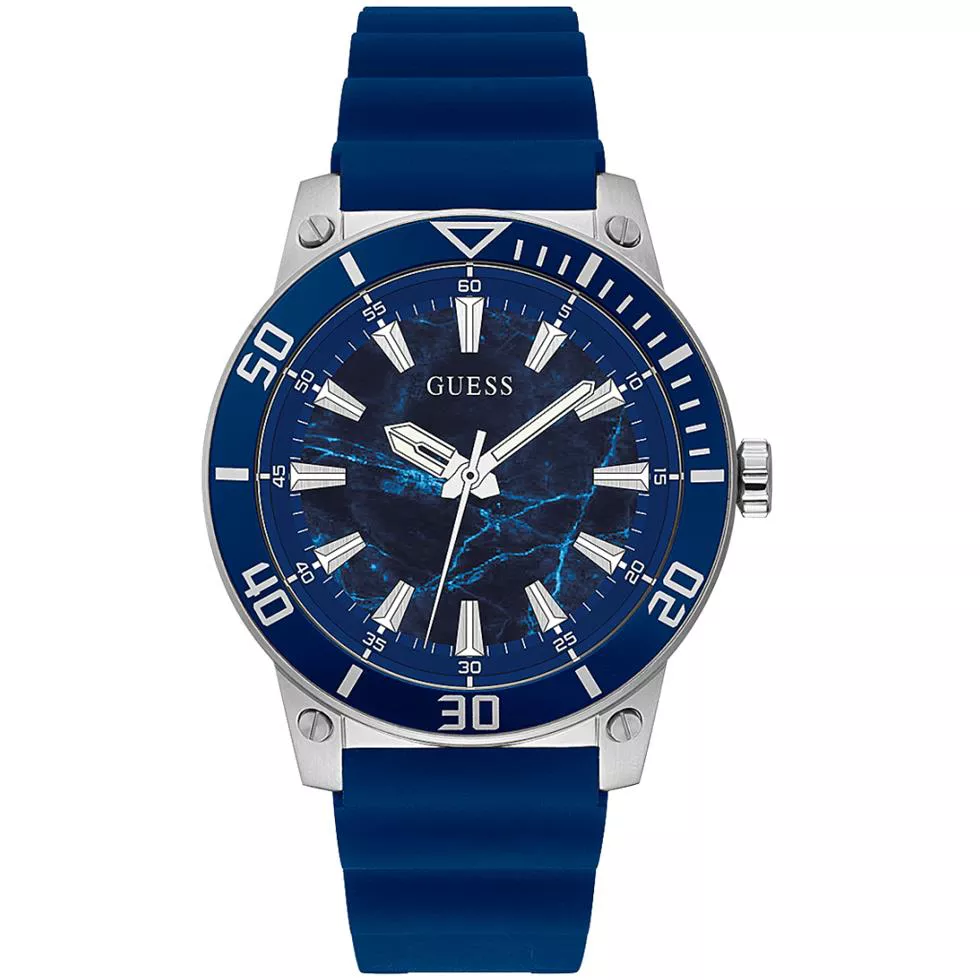 Guess Crescent Blue Silicone Watch 46mm