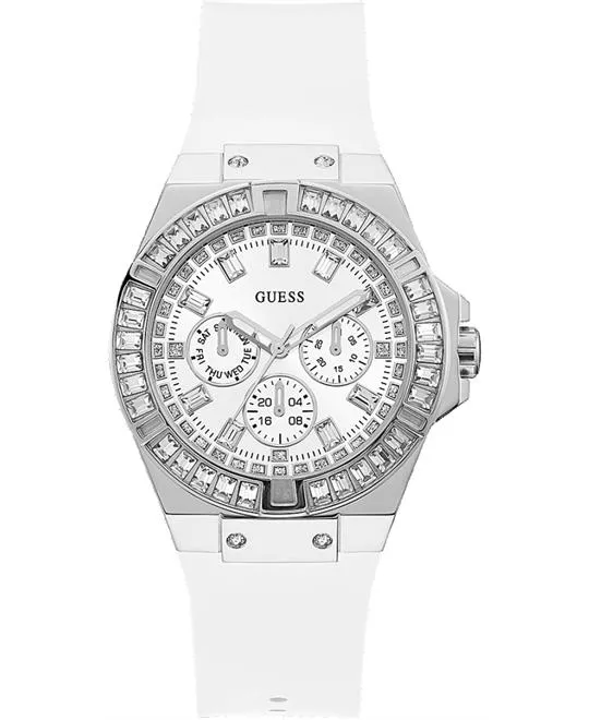 Guess Silver Tone Case White Silicone Watch 39mm