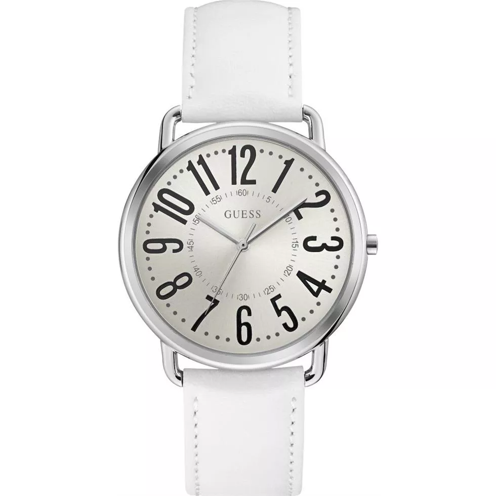 Guess Silver-Tone White Analog Watch 41mm