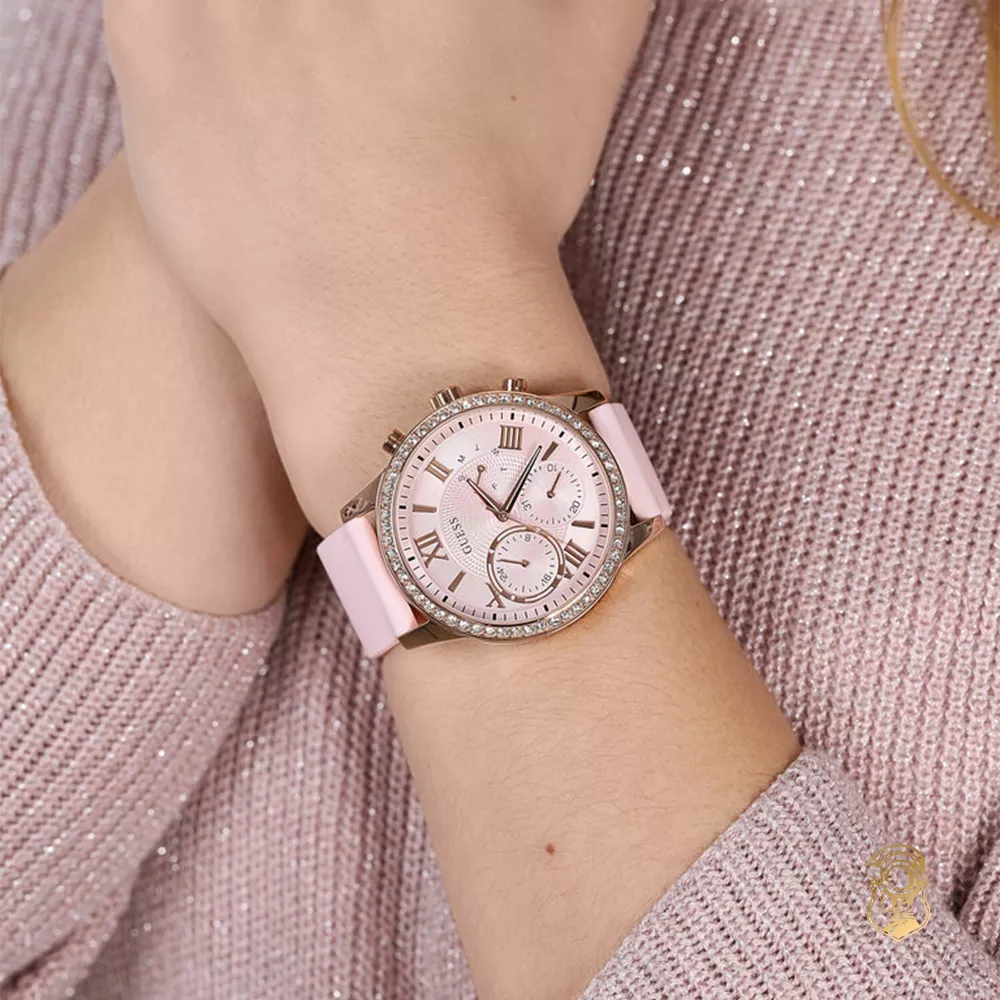 Guess Sparkling Pink Silicone Watch 40mm