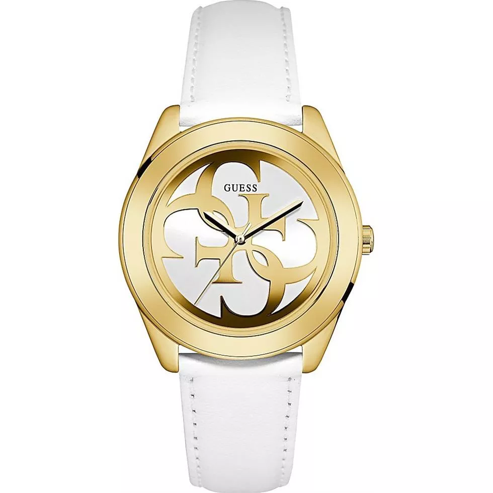 GUESS Standout Iconic White and Gold Watch 39mm