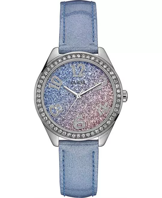 Guess Sweetie Crystal Blue Leather Watches 37mm