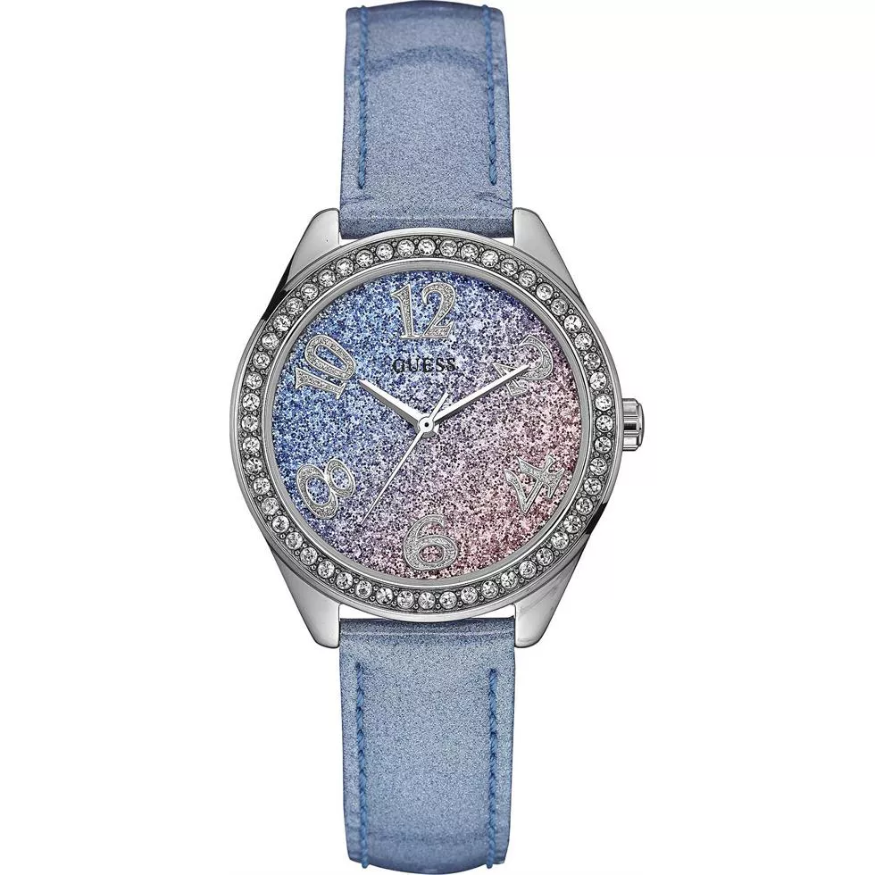 Guess Sweetie Crystal Blue Leather Watches 37mm