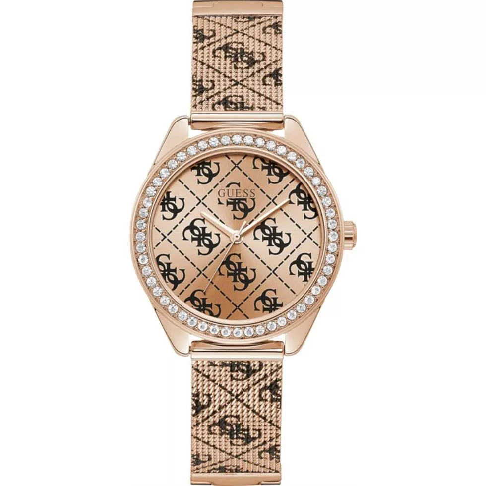 Guess Logo Tiled Rose Gold Tone Watch 36.5mm