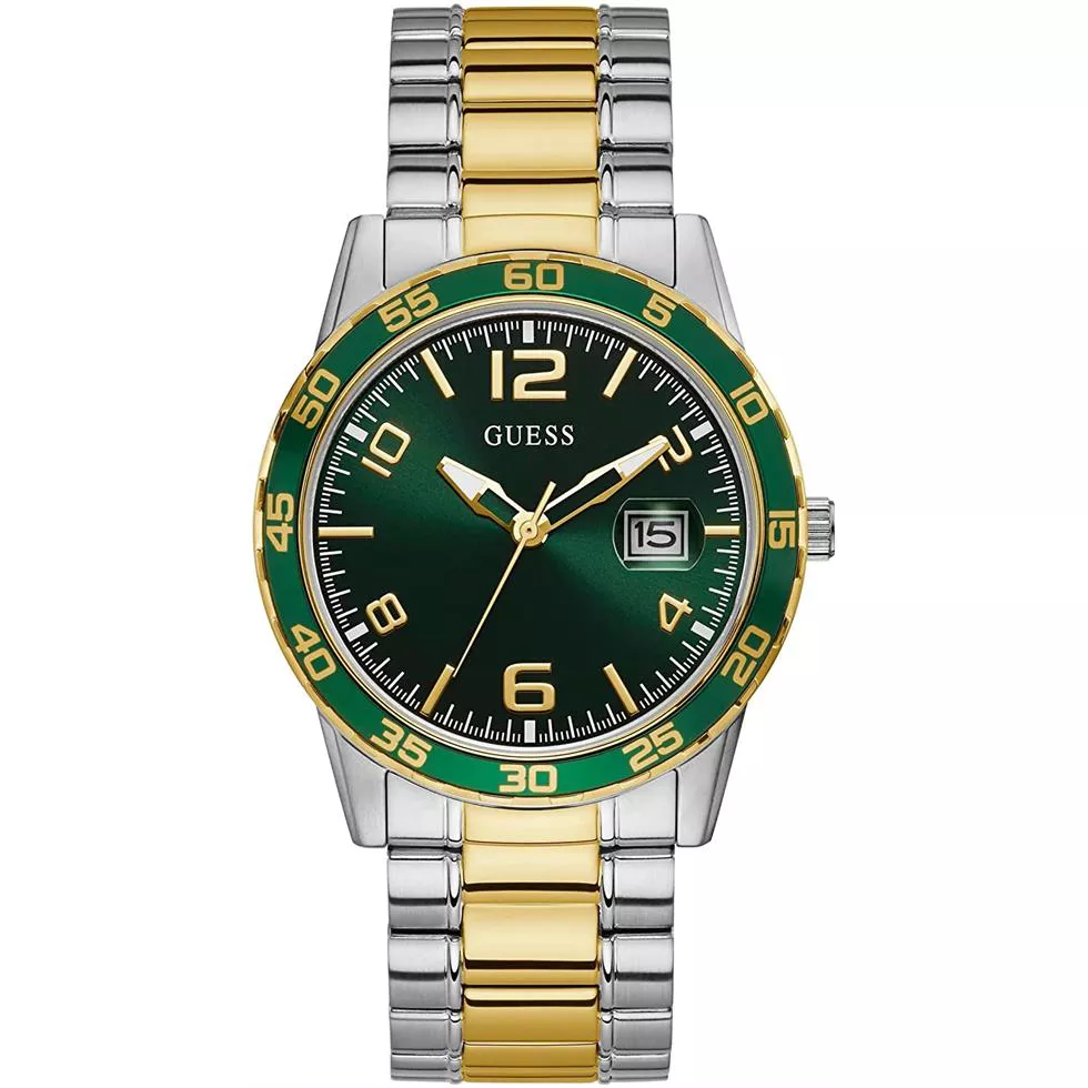 Guess Two-Tone Metal And Green Dial Watch 42MM