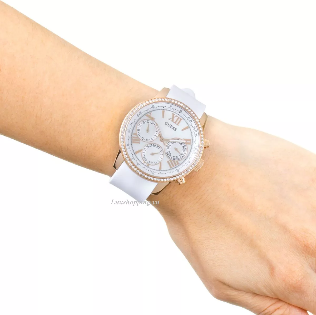 GUESS White Silicone Strap Women's Watch 42mm