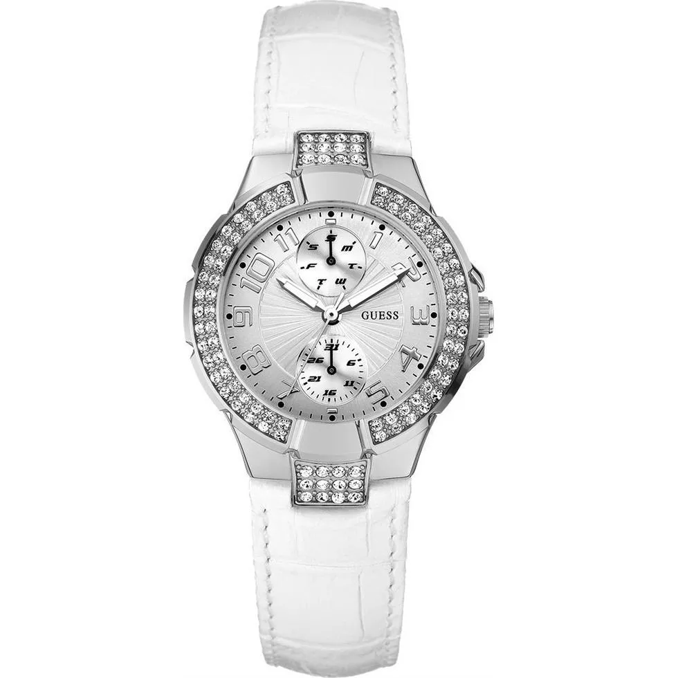 Guess White Leather Strap Watch 36mm