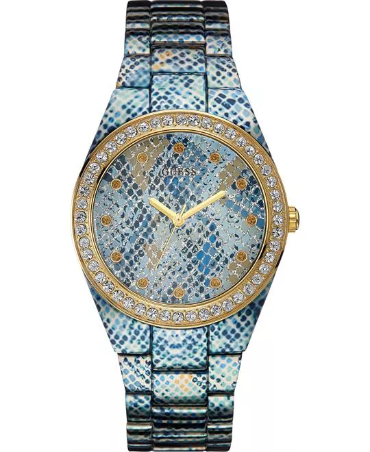 GUESS Ice Blue Python-Print Genuine Crystals 39mm 