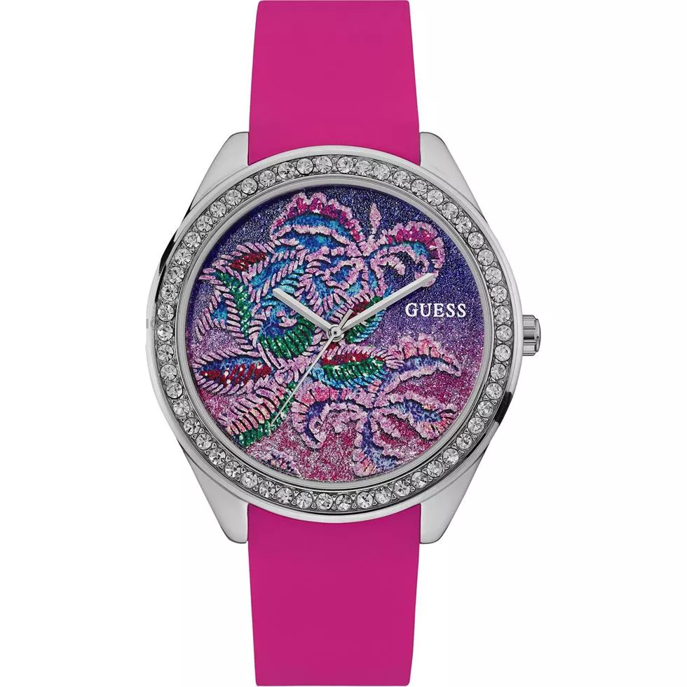 GUESS Women's Pink Silicone Strap Watch 44mm