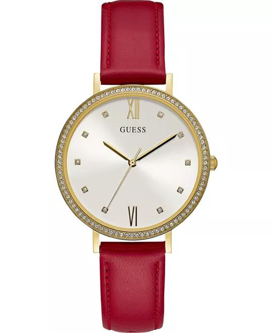 Guess Women's Red Leather Strap Watch 38mm