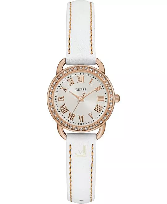GUESS Women's White Leather Strap Watch 27mm 