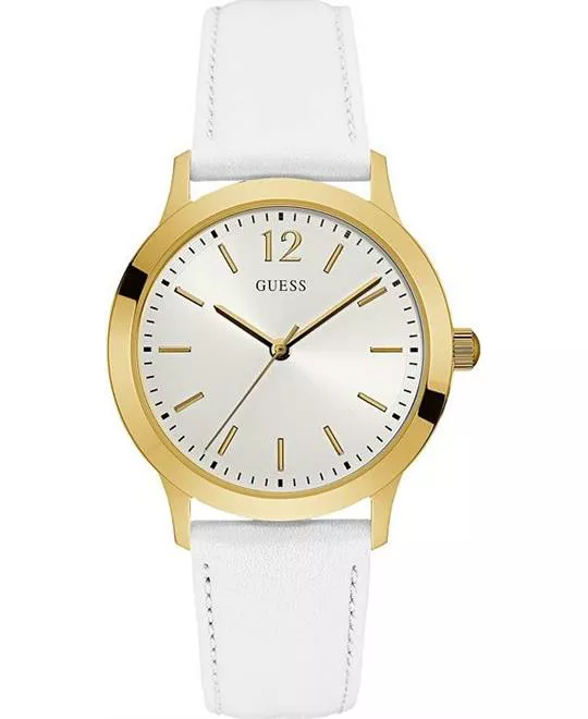 Guess Women's White Leather Strap Watch 39mm