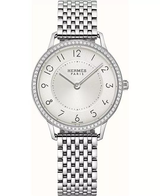 Hermes Slim W041706WW00 Diamonds Steel Watch 32mm