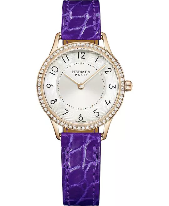 Hermes Slim W041755WW00 Diamonds Rose Gold Watch 25mm