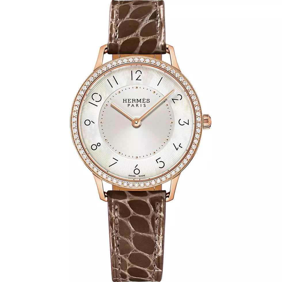 Hermes Slim W041770WW00 Diamonds Rose Gold Watch 32mm