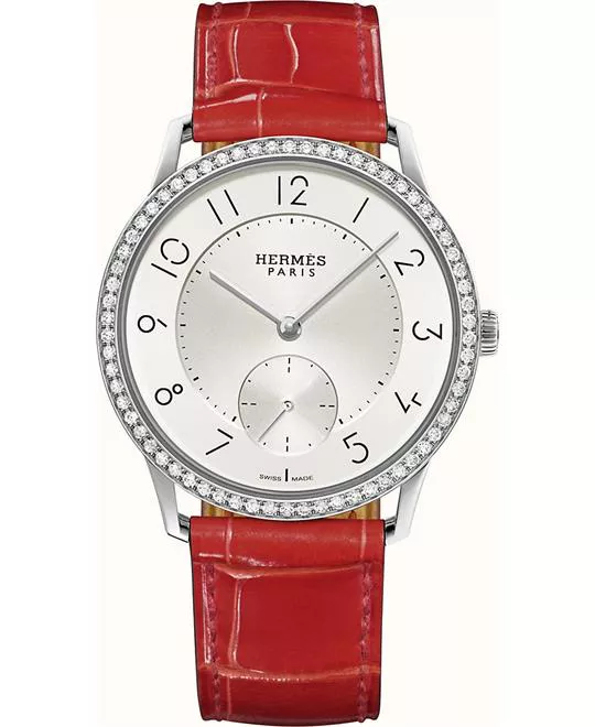 Hermes Slim W043201WW00 Diamonds Steel Watch 39.5mm