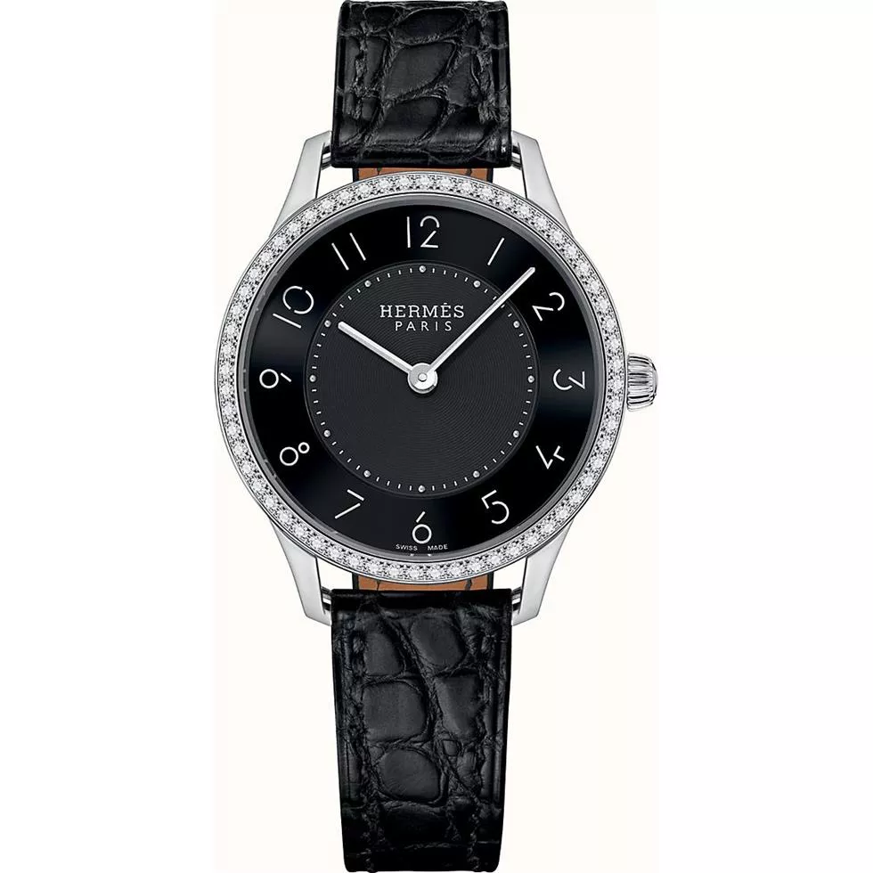 Hermes Slim W044837WW00 Steel Diamonds Watch 25mm