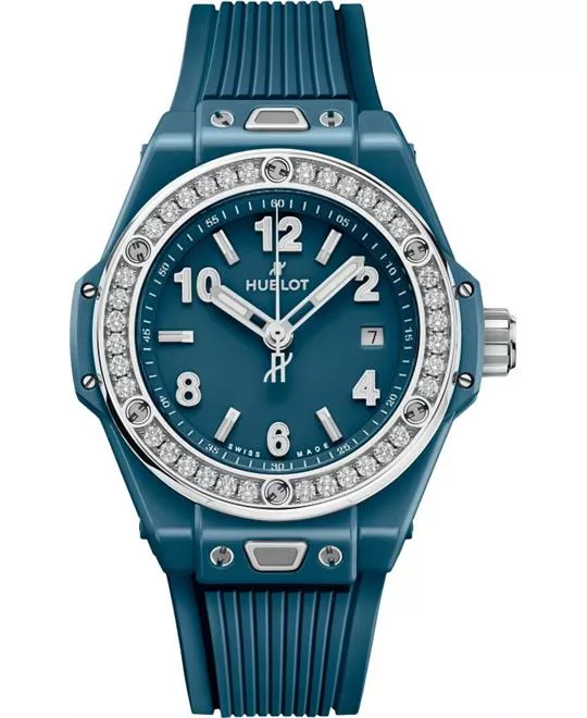 Hublot Big Bang 485.ES.5171.RX.1204 One Click Petrol Blue Ceramic Diamonds Watch 33mm
