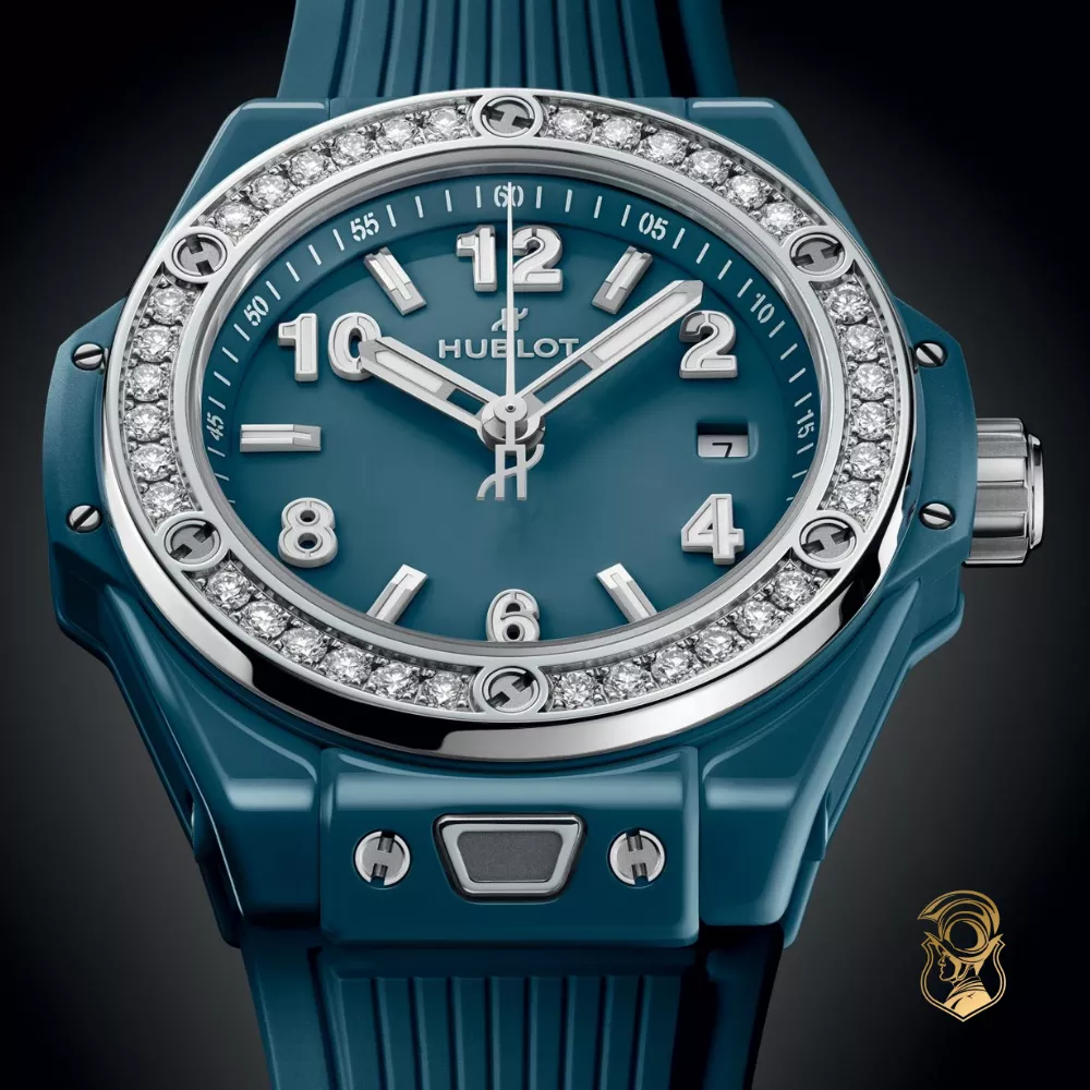 Hublot Big Bang 485.ES.5171.RX.1204 One Click Petrol Blue Ceramic Diamonds Watch 33mm