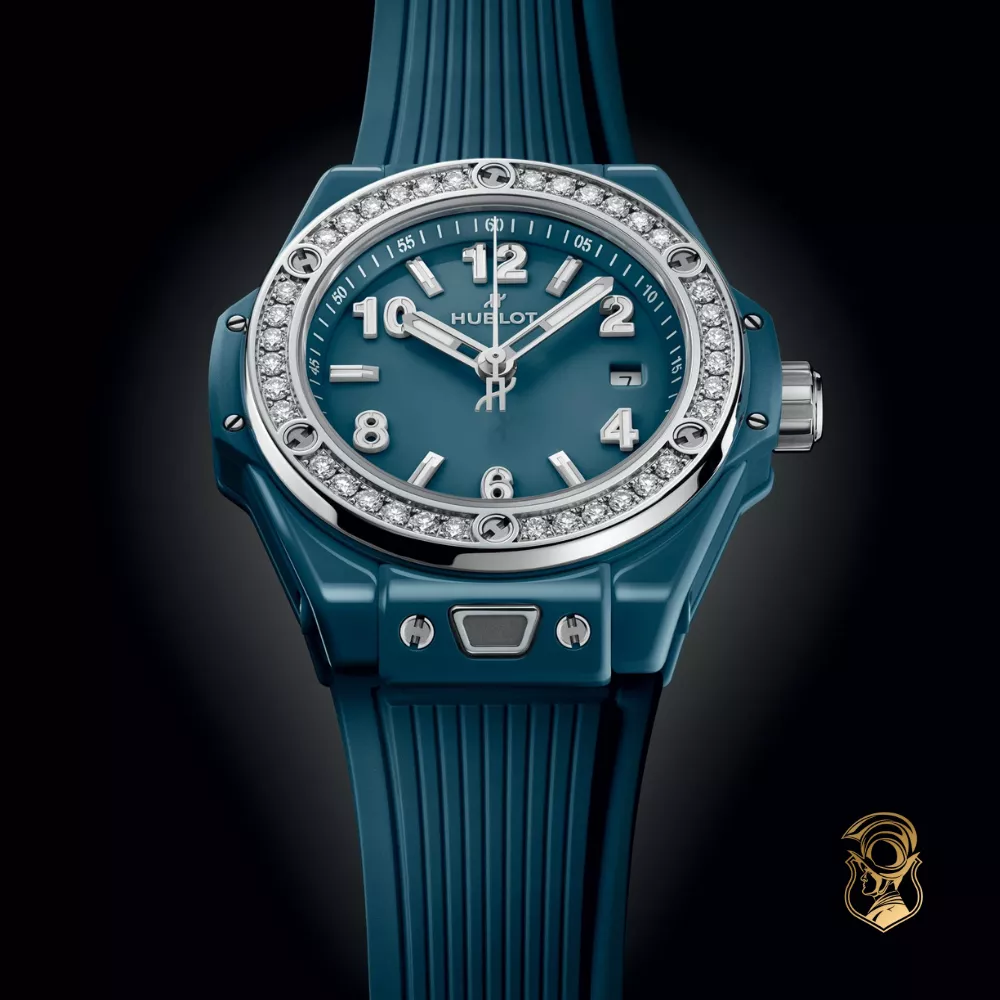 Hublot Big Bang 485.ES.5171.RX.1204 One Click Petrol Blue Ceramic Diamonds Watch 33mm