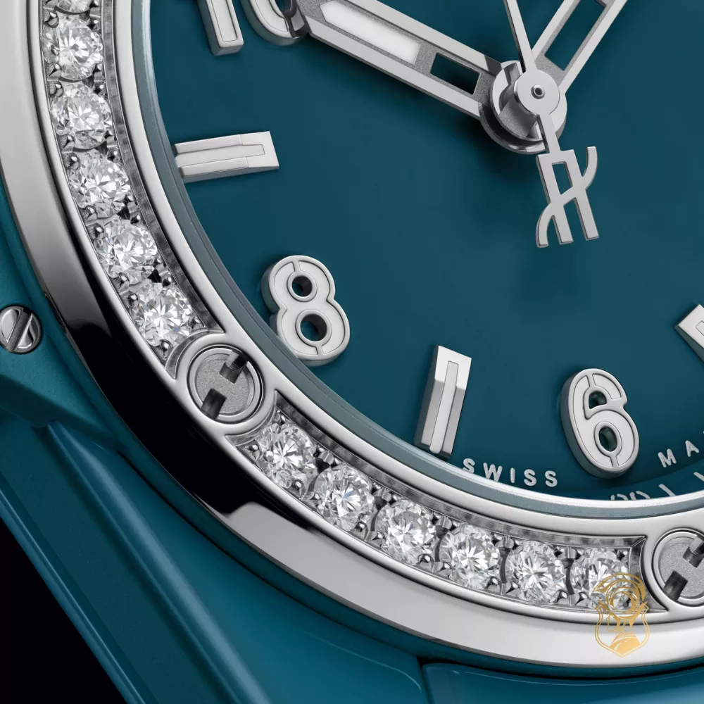 Hublot Big Bang 485.ES.5171.RX.1204 One Click Petrol Blue Ceramic Diamonds Watch 33mm