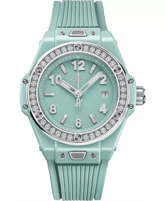 Hublot Big Bang 485.GS.5271.RX.1204 One Click Mint Green Ceramic Diamonds Watch 33mm