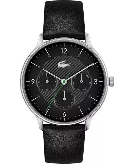 Lacoste Club Multi Watch - Black With Leather Strap 42MM