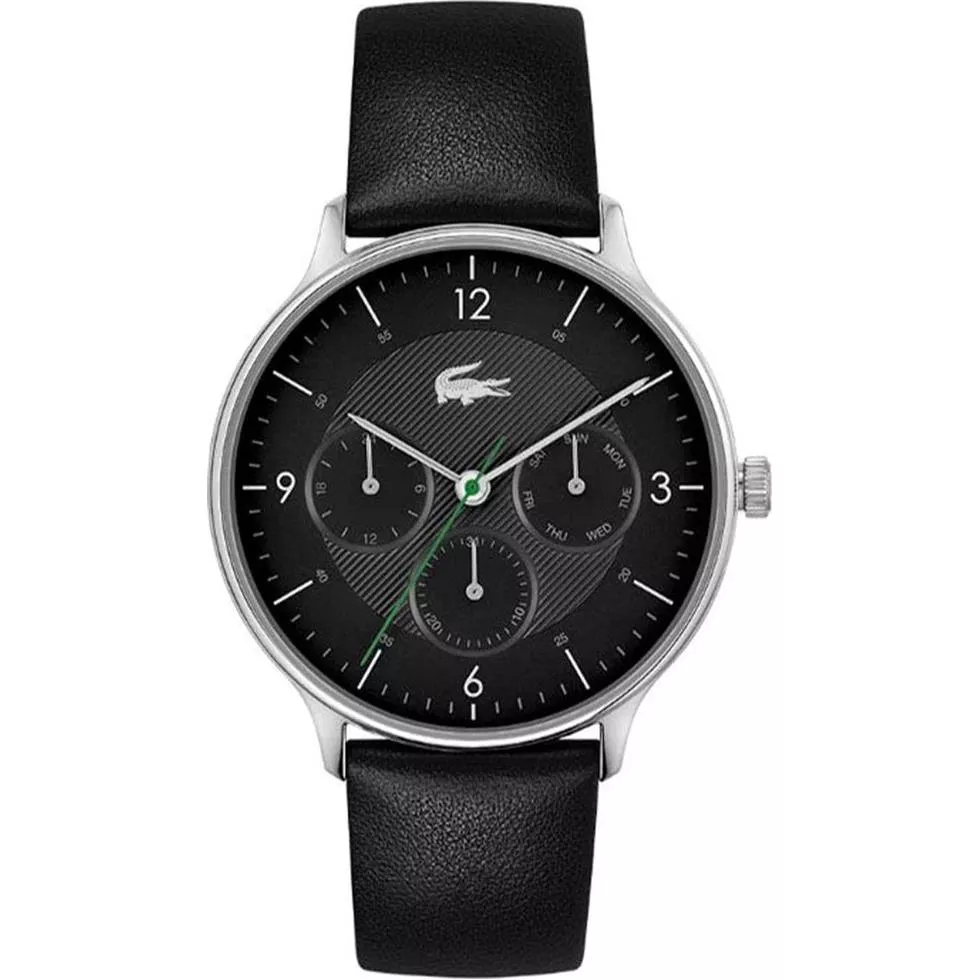 Lacoste Club Multi Watch - Black With Leather Strap 42MM