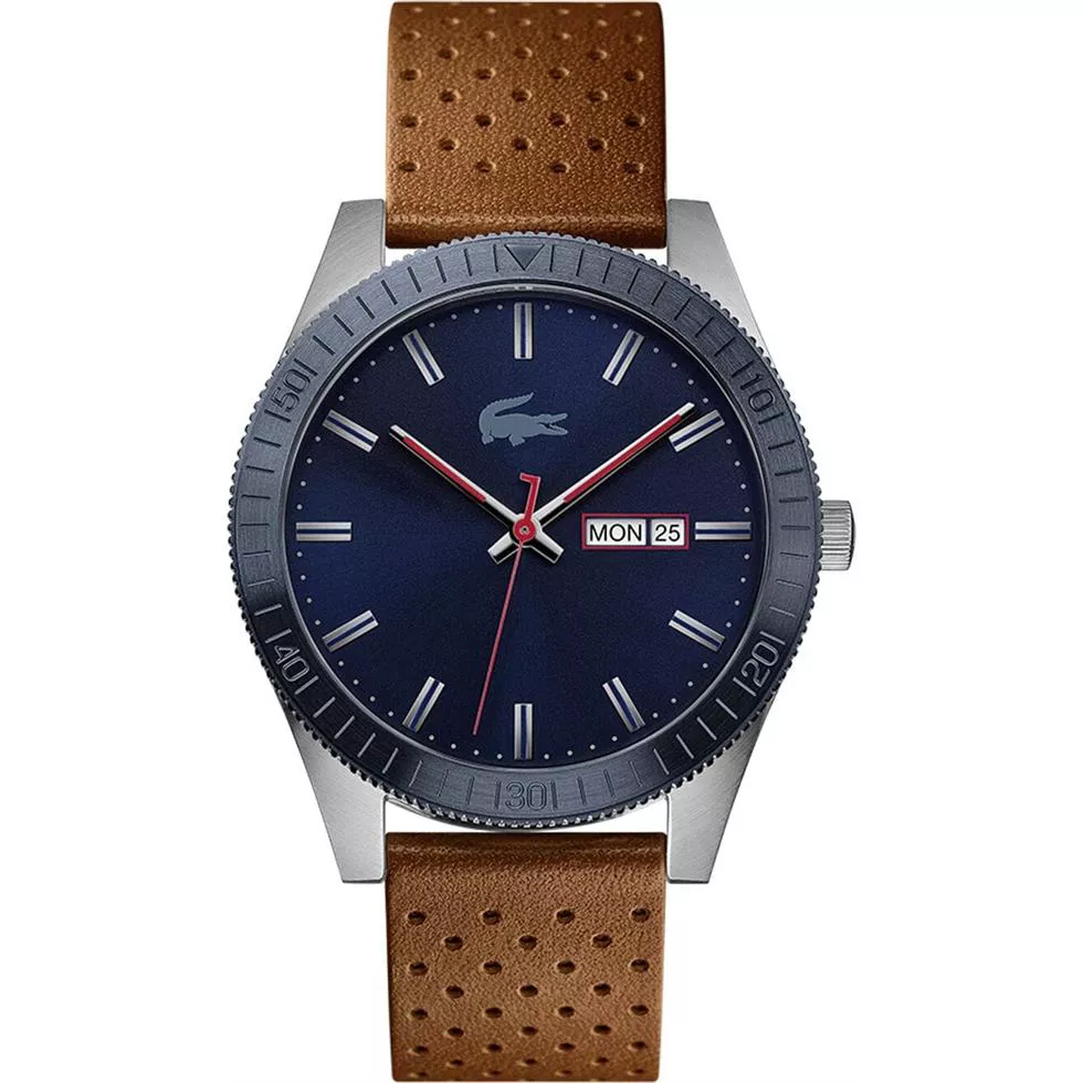 Lacoste Legacy Brown Punched Leather Strap 42mm