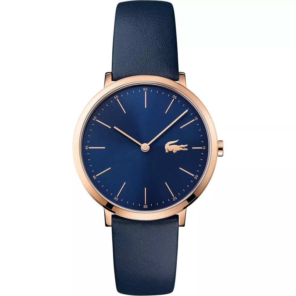 LACOSTE MOON NAVY LEAtHER STRAP WATCH 35MM
