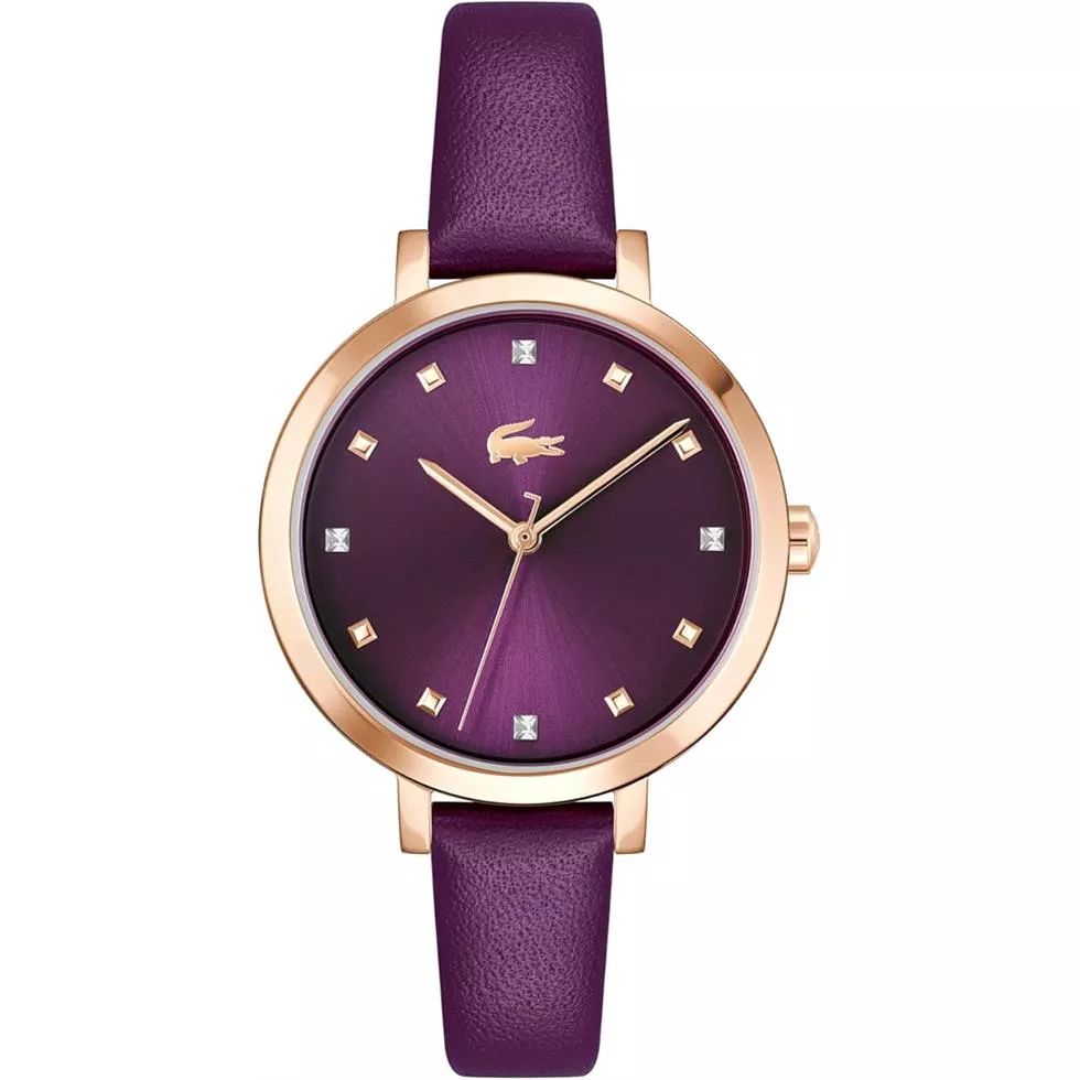 Lacoste Riga Purple Leather Plum Dial Watch 34mm