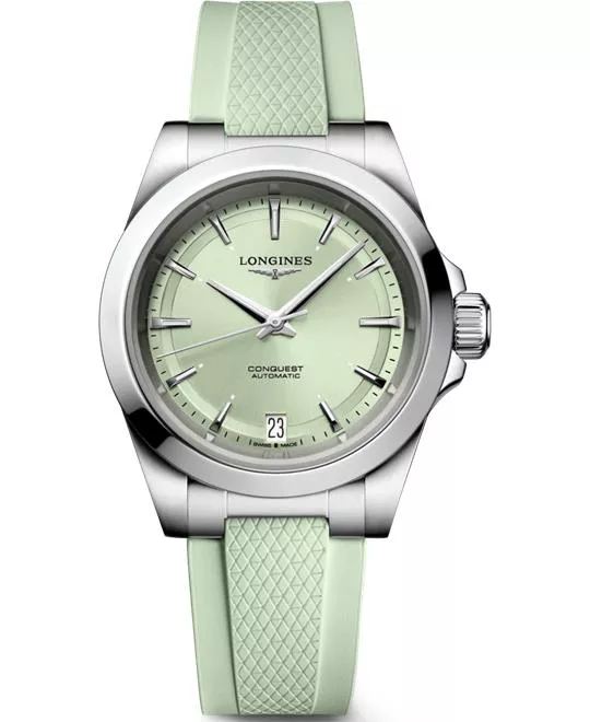 Longines Conquest L3-430-4-02-9 Green Silicone Watch 34mm