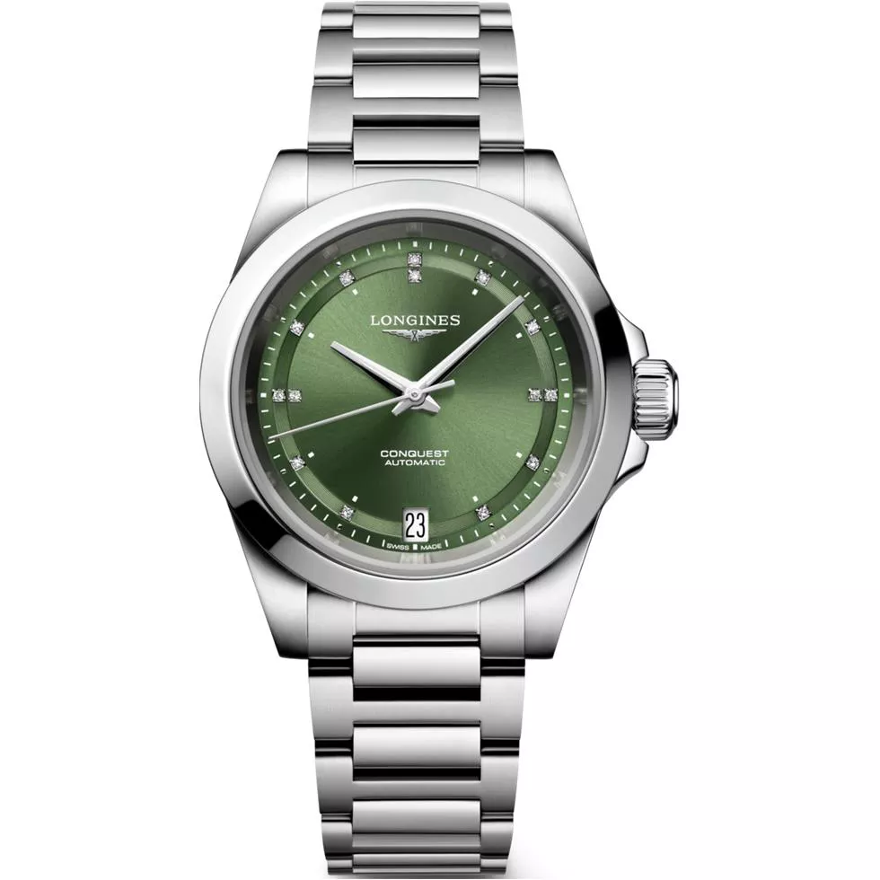 Longines Conquest L3.430.4.07.6 Green Diamond Watch 34mm