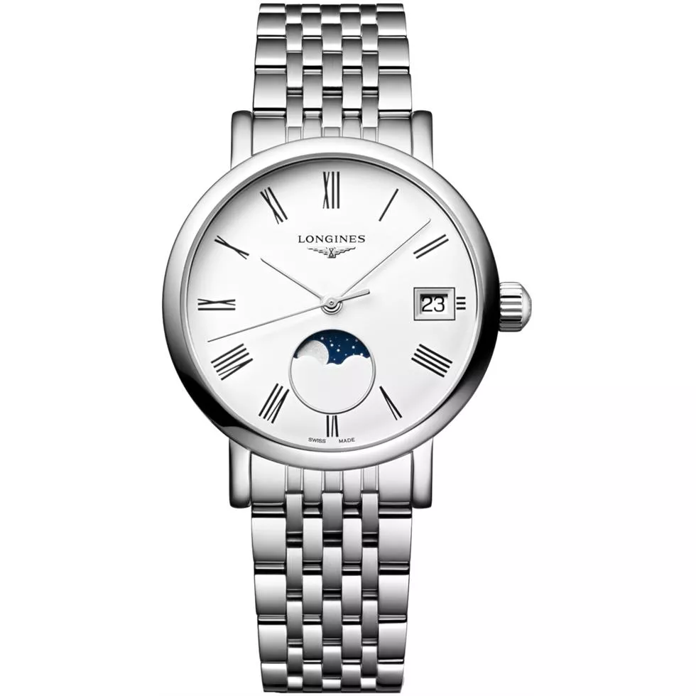 Longines Elegant L4.330.4.11.6 Silver-Tone Moonphase Watch 30mm