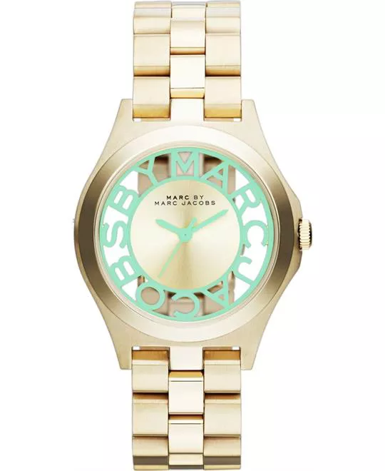 MARC JACOBS Gold & Mint Green Henry Skeleton Watch 34mm