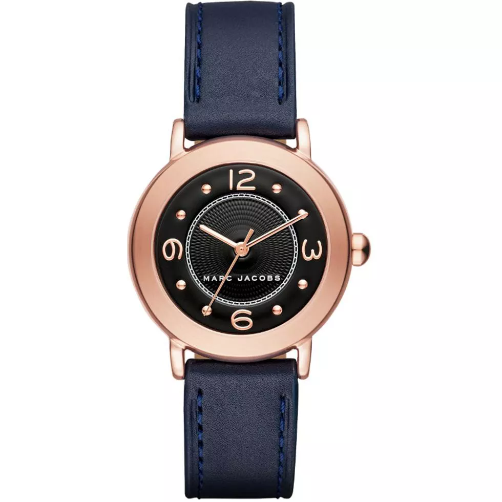 Marc Jacobs Riley Black Dial Navy Blue Leather Watch 28mm