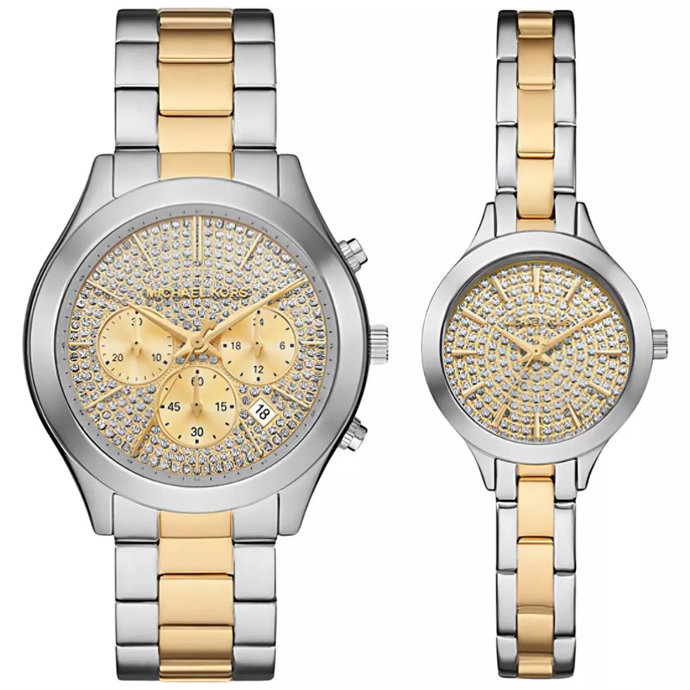 Michael Kors Aspyn His and Hers Pavé Two-Tone Watch Set