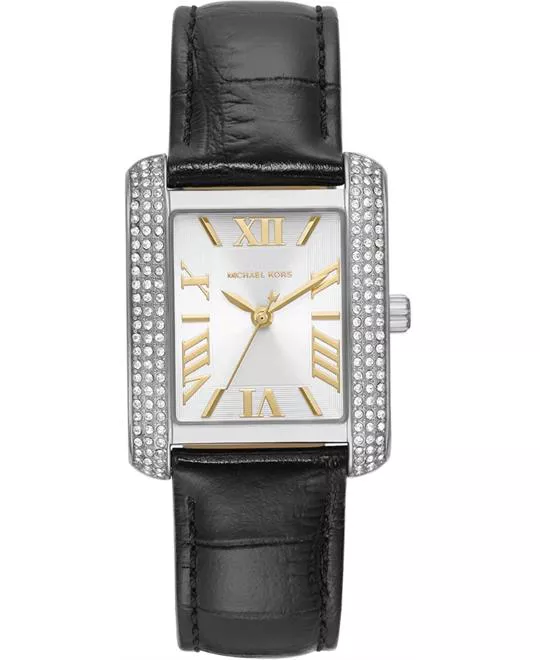 Michael Kors Emery mini watch in gold tone with pavé and crocodile-embossed leather 27mm