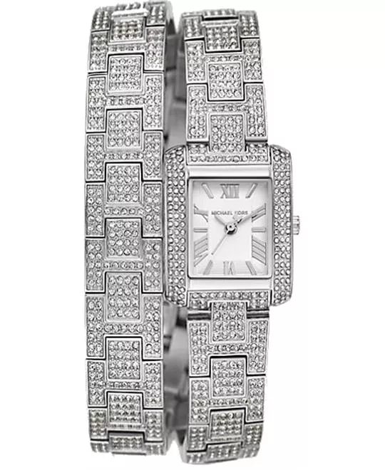 Michael Kors Emery Silver Pavé Double Wrap Watch 29mm 