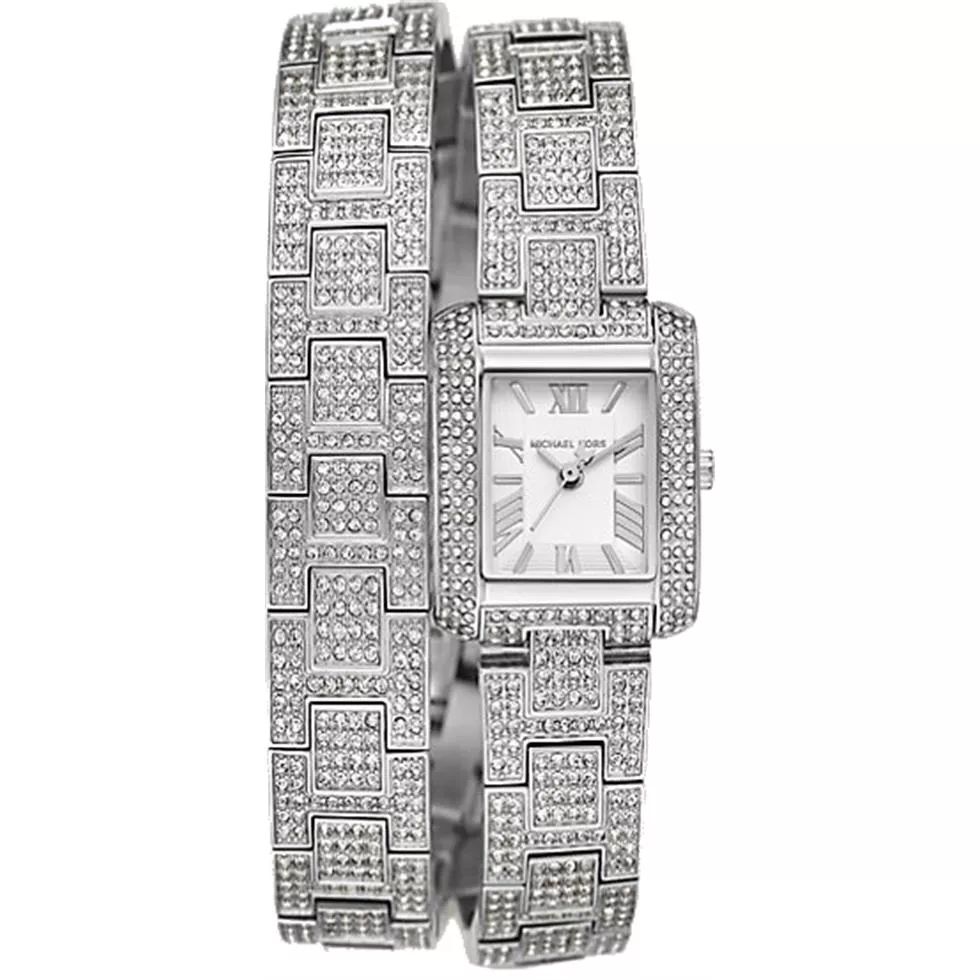 Michael Kors Emery Silver Pavé Double Wrap Watch 29mm 