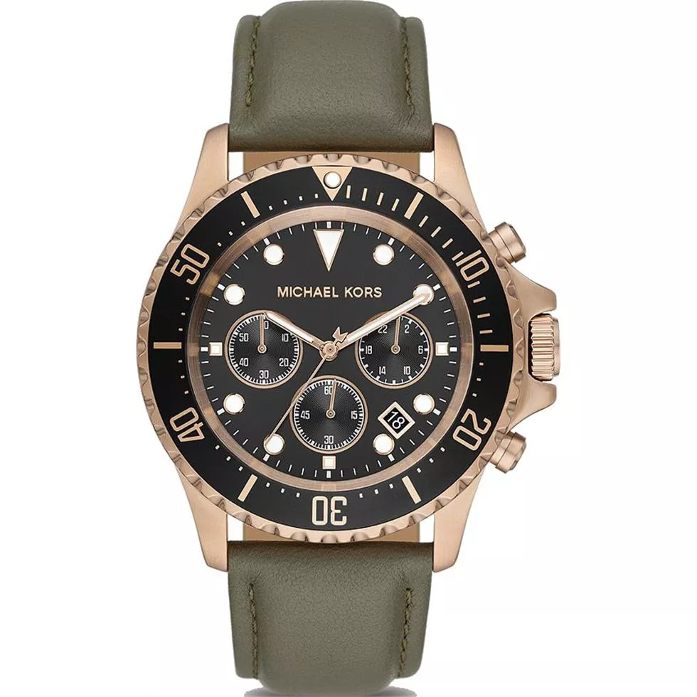 Michael Kors Everest Chronograph Olive Leather Watch 45MM