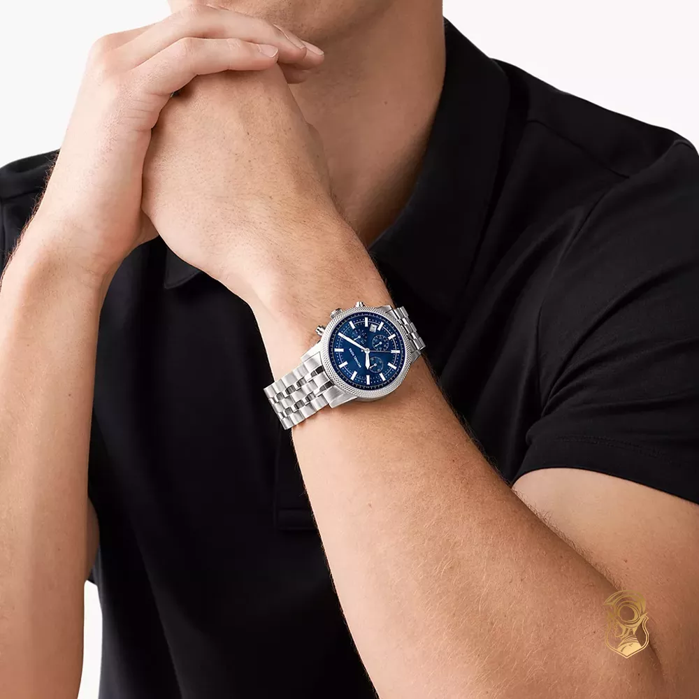 Michael Kors Hutton Blue Tone Watch 43mm