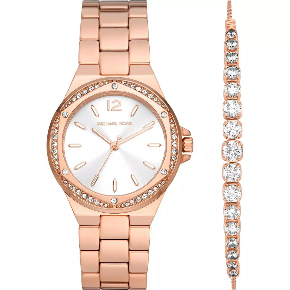Michael Kors Lennox Pavé Rose Watch And Bracelet Gift Set 37MM