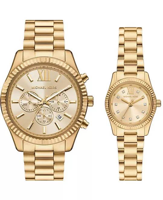 Michael Kors Lexington His and Hers Gold-Tone Set Watch 44mm x 26mm