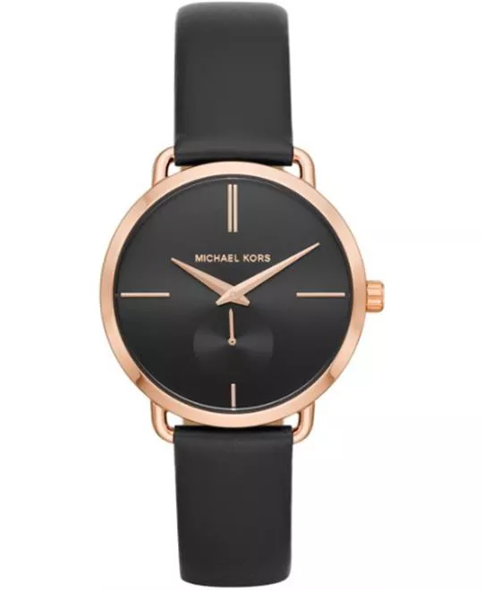 Michael Kors Portia Black Leather Watch 37mm