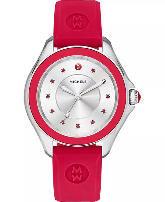 MICHELE Cape Silver Dial Red Topaz Ladies Watch 36mm