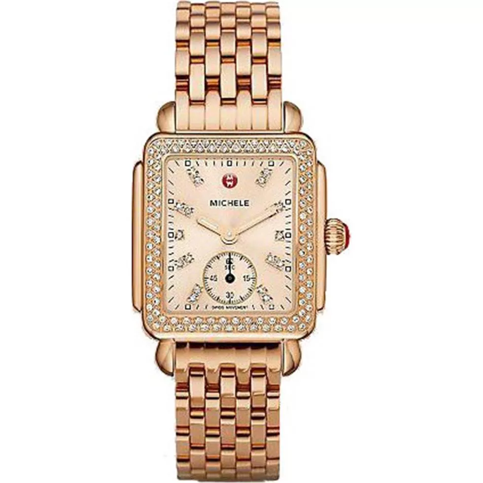 Michele Deco 16 Diamond Rose Gold Beige Watch  29x31mm