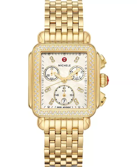 Michele Deco 18k Gold Diamond Watch 33mm