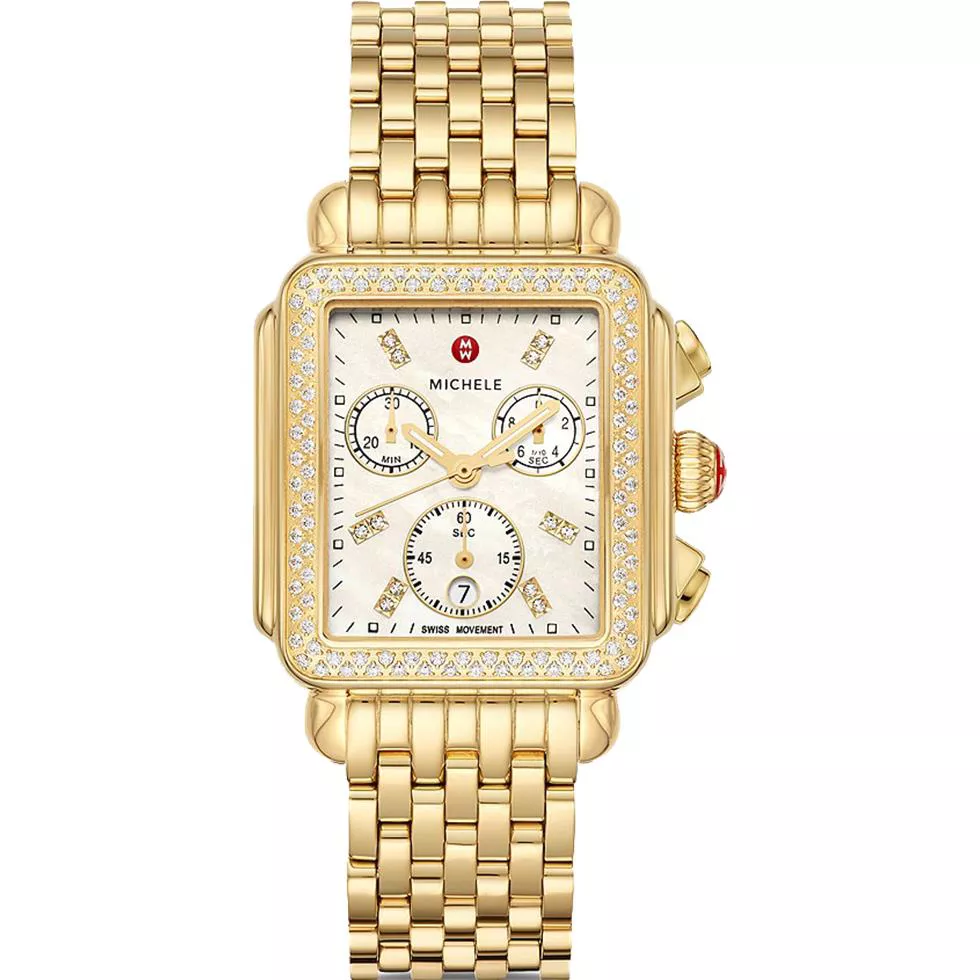 Michele Deco 18k Gold Diamond Watch 33mm