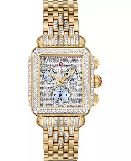 Michele Deco 18K Gold Pavé Limited Diamond Watch 33mm
